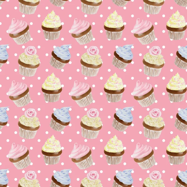 Senza soluzione di continuità acquerello Cupcakes Pattern — Foto Stock