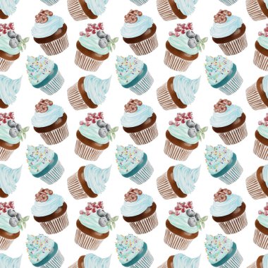 Sorunsuz suluboya Cupcakes desen