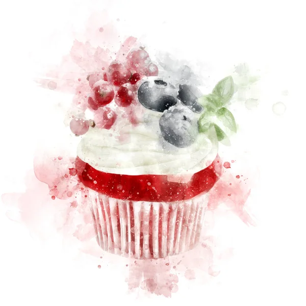 Watercolor Sweet Cream Cupcake Illustration — Stock Photo, Image