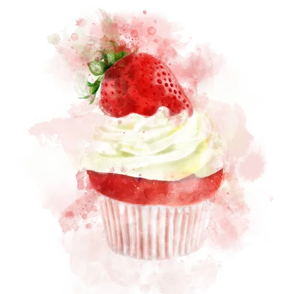 Acuarela dulce crema Cupcake Ilustración —  Fotos de Stock