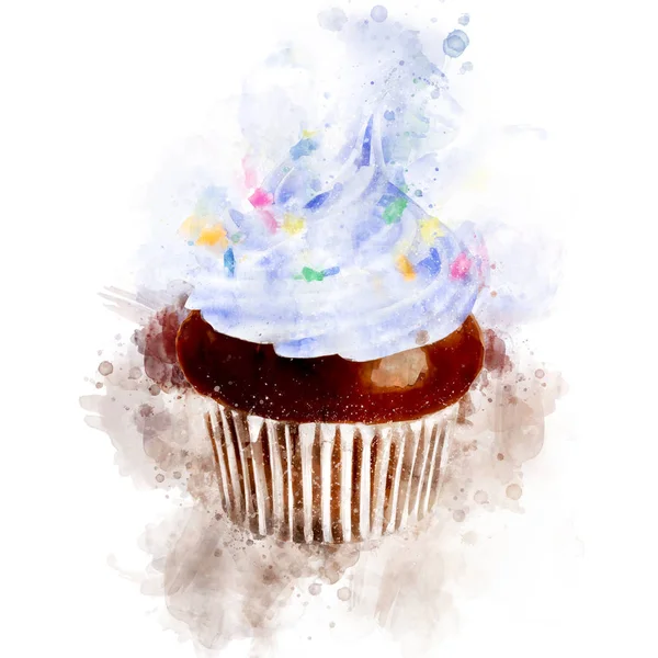 Watercolor Sweet Cream Cupcake Illustration