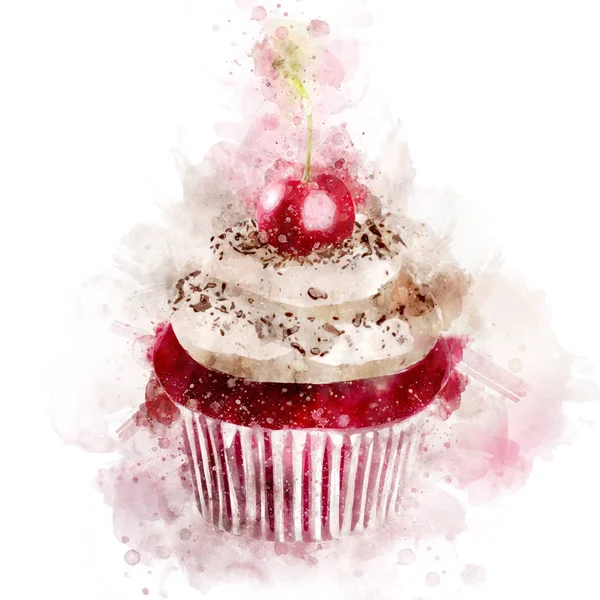 Ilustracja akwarela słodkie ciastko krem — Zdjęcie stockowe