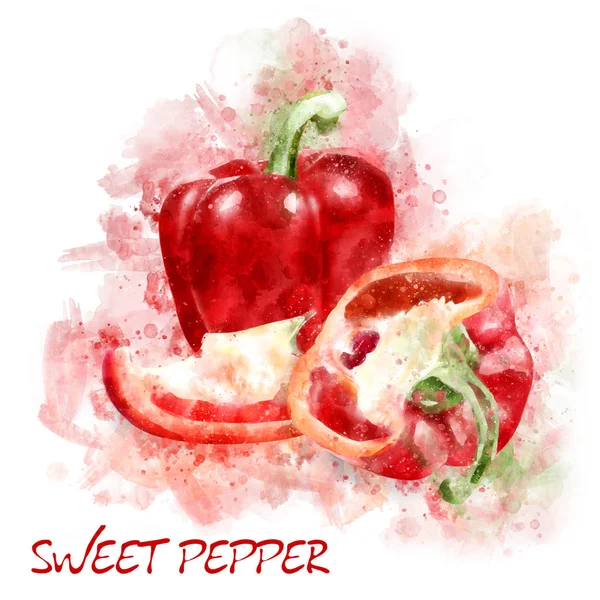 Ilustrace akvarel papriky zelené — Stock fotografie