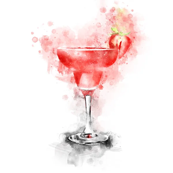 Akvarell Strawberry Daiquiri Cocktail — Stockfoto