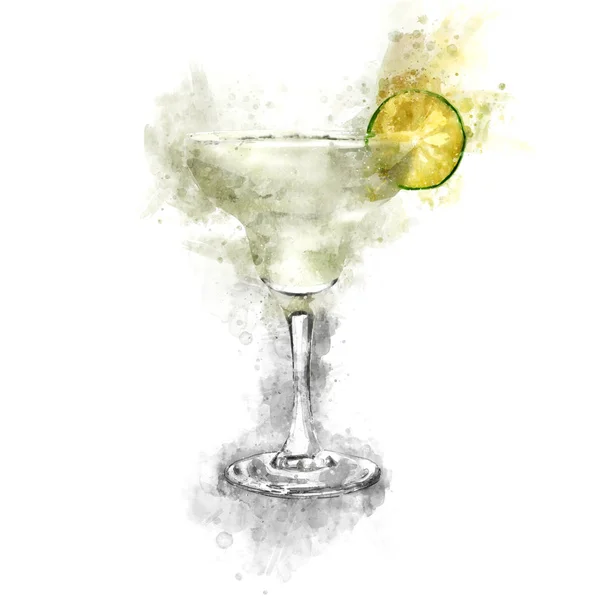 Watercolor Margarita Cocktail Ilustração — Fotografia de Stock