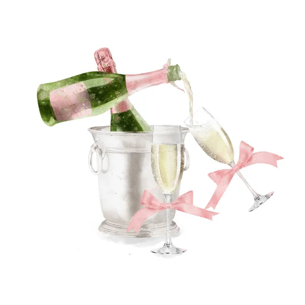 Ilustração de champanhe aquarela — Fotografia de Stock