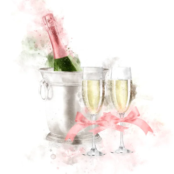 Acuarela Champagne Ilustración — Foto de Stock