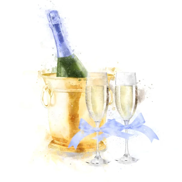 Akvarell Champagne Illustration — Stockfoto
