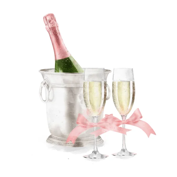 Akvarell Champagne Illustration — Stockfoto