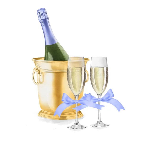 Akwarela ilustracja szampana — Zdjęcie stockowe