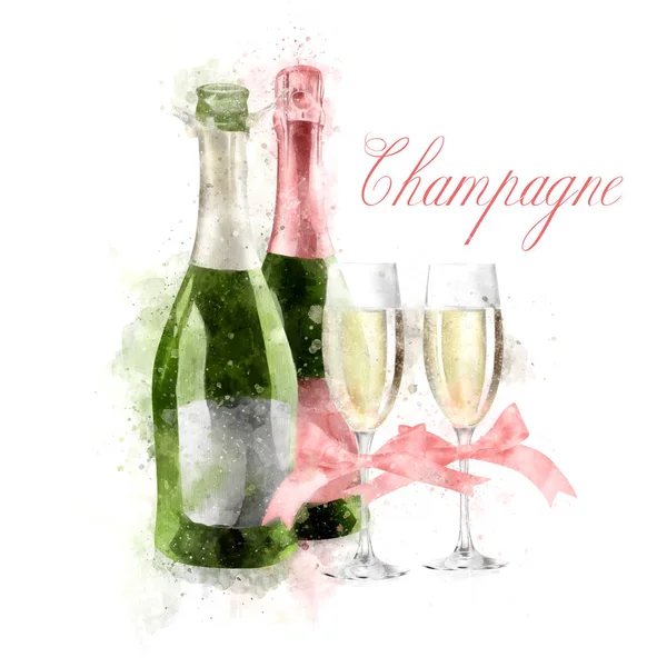 Akvarell Champagne Illustration — Stockfoto