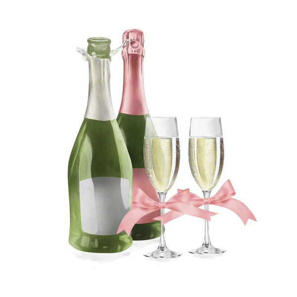 Akvarell Champagne Illustration — Stockfoto