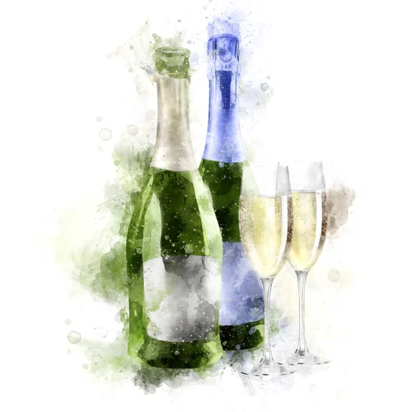 Illustrazione acquerello Champagne — Foto Stock