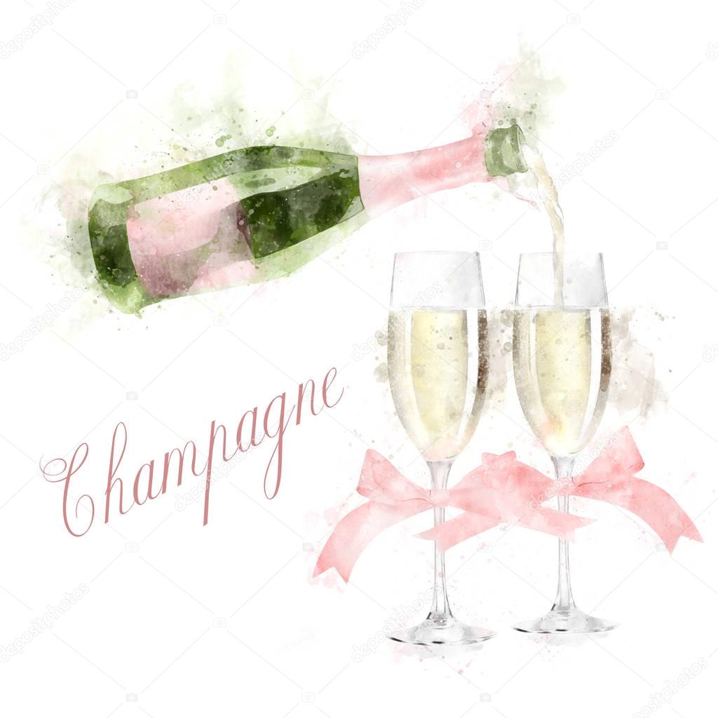 Watercolor Champagne Illustration