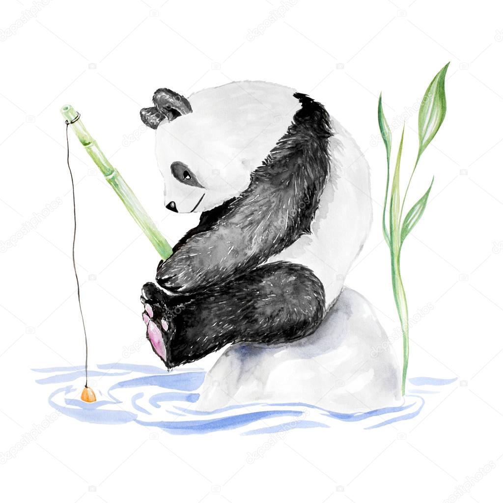 Watercolor Hand Drawn Cartoon Panda