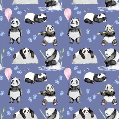 Sorunsuz suluboya karikatür Panda desen