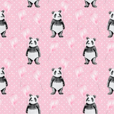 Sorunsuz suluboya karikatür Panda desen