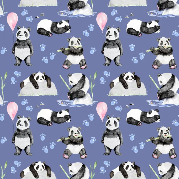 Sorunsuz suluboya karikatür Panda desen
