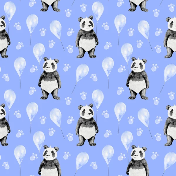 Acquerello senza soluzione di continuità Cartoon Panda Pattern — Foto Stock