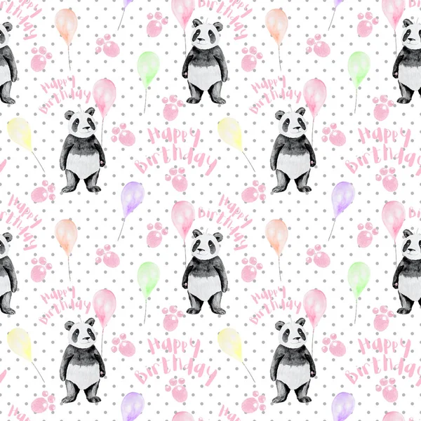 Padrão de Panda sem costura aquarela dos desenhos animados — Fotografia de Stock