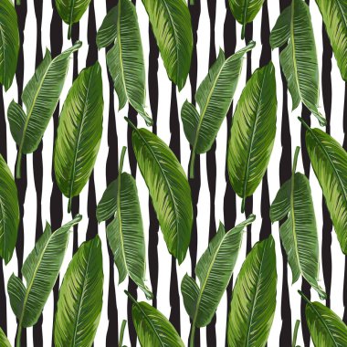 Sorunsuz vektör egzotik yaprakları desen