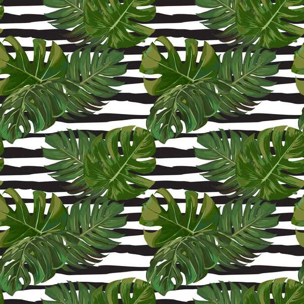 Seamless Vector Exotic Leaves Pattern — Stock Vector