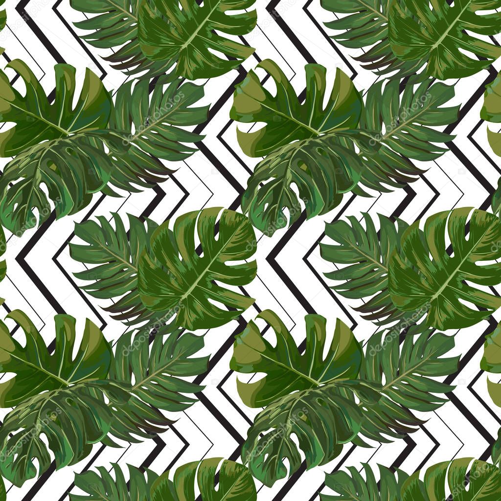 Seamless Vector Exotic Leaves Pattern