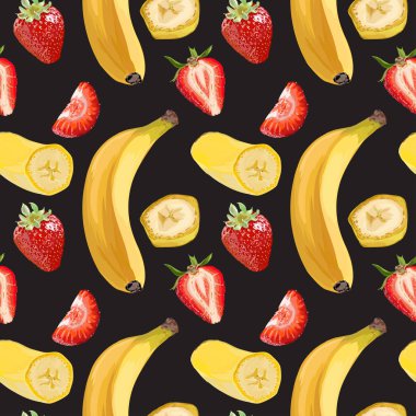 Sorunsuz vektör muz ve çilek deseni