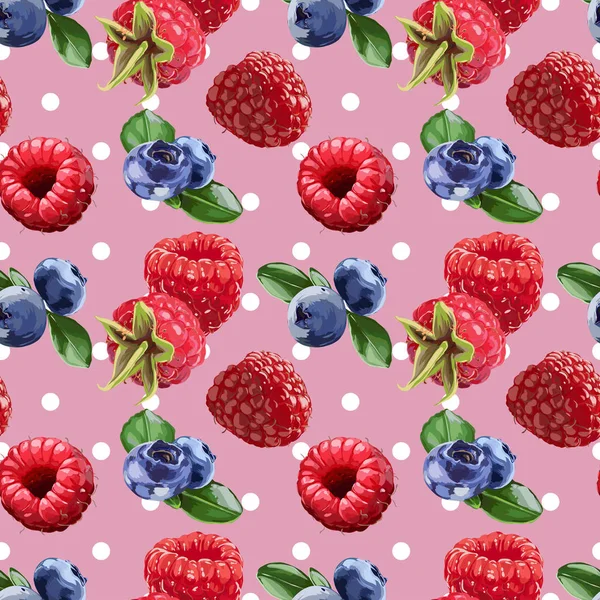 Seamless Vector Bilberry And Raspberry Pattern — Stock Vector
