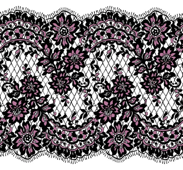 Modèle de dentelle sans couture vectorielle noire et rose — Image vectorielle