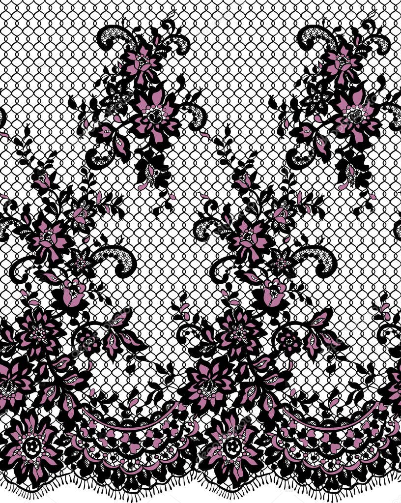 Seamless Vector Black And Pink Lace Pattern