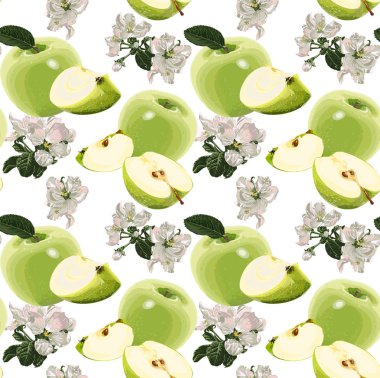 Sorunsuz vektör yeşil elma desen