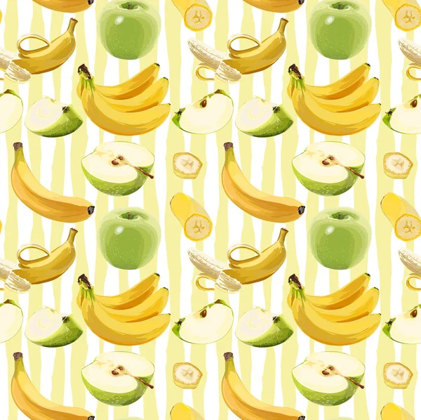 Naadloze Vector groene appel en banaan patroon — Stockvector