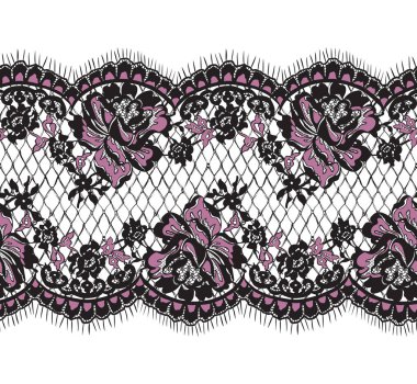 Sorunsuz vektör siyah ve pembe dantel desen