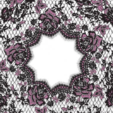 Vektör siyah ve pembe dantel çerçeve şablon