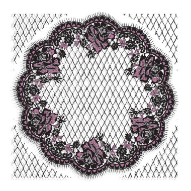 Vektör pembe ve siyah dantel çerçeve şablon