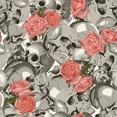 Sorunsuz vektör kafatası ve gül deseni