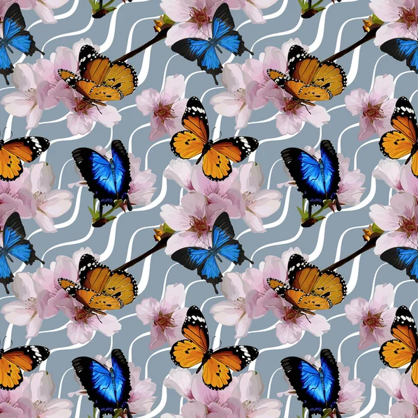 Modèle de fleurs de cerise vectorielles sans couture — Image vectorielle