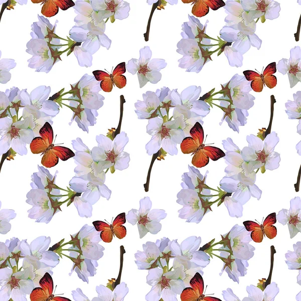 Seamless Vector Cherry Flowers Pattern — Stock Vector