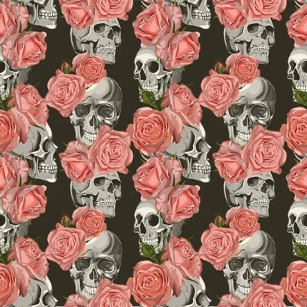 Sorunsuz vektör kafatası ve gül deseni