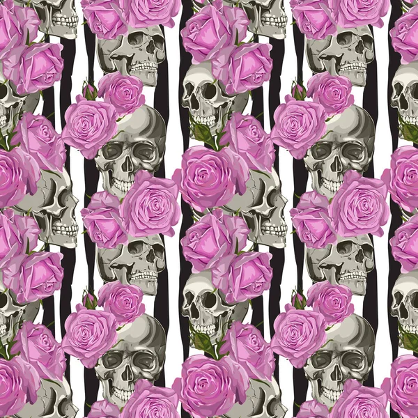 Sorunsuz vektör kafatası ve gül deseni