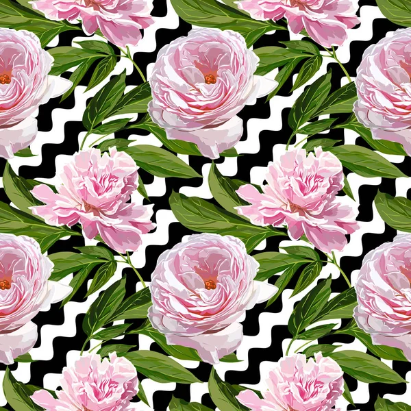 Modèle de pivoines roses vectorielles sans couture — Image vectorielle