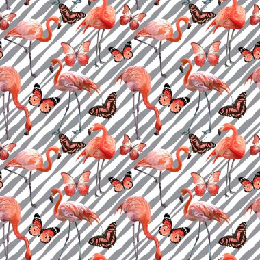Kelebek desenli sorunsuz vektör Flamingo