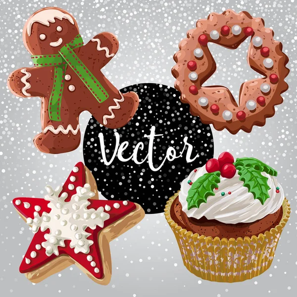 Набор векторных рождественских сладостей — стоковый вектор