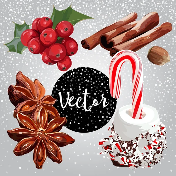 Набор векторных рождественских сладостей — стоковый вектор