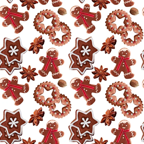 Seamless Vector Christmas Biscuits And Anise Pattern — Stock Vector