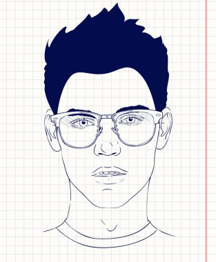 Vektör moda kroki erkek portre gözlük illüstrasyon ile