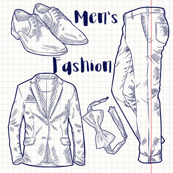 Vector Esboço Estilo Masculina Moda Acessórios Ilustração —  Vetores de Stock