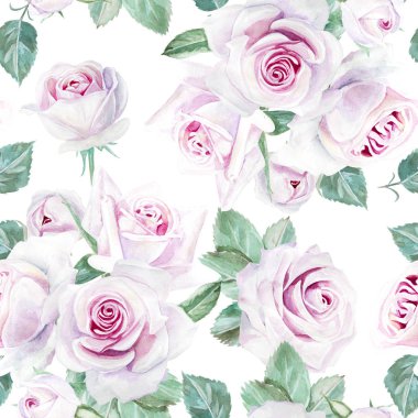 Sulu boya pembe gül deseni