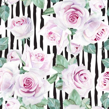 Sulu boya pembe gül deseni